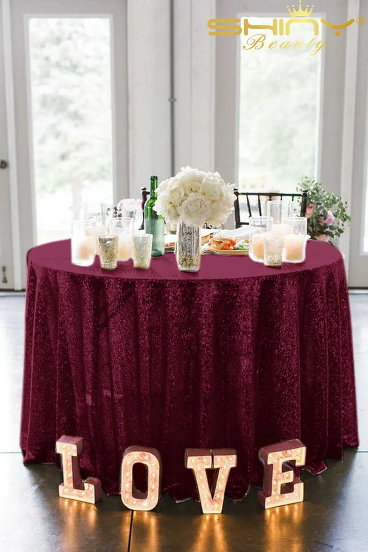 Burgundy ShinyBeauty 108in круглый изменен белый блесток скатерть Shimmer круглый стол Лен для Свадебная вечеринка Shipping-927k - Цвет: Burgundy