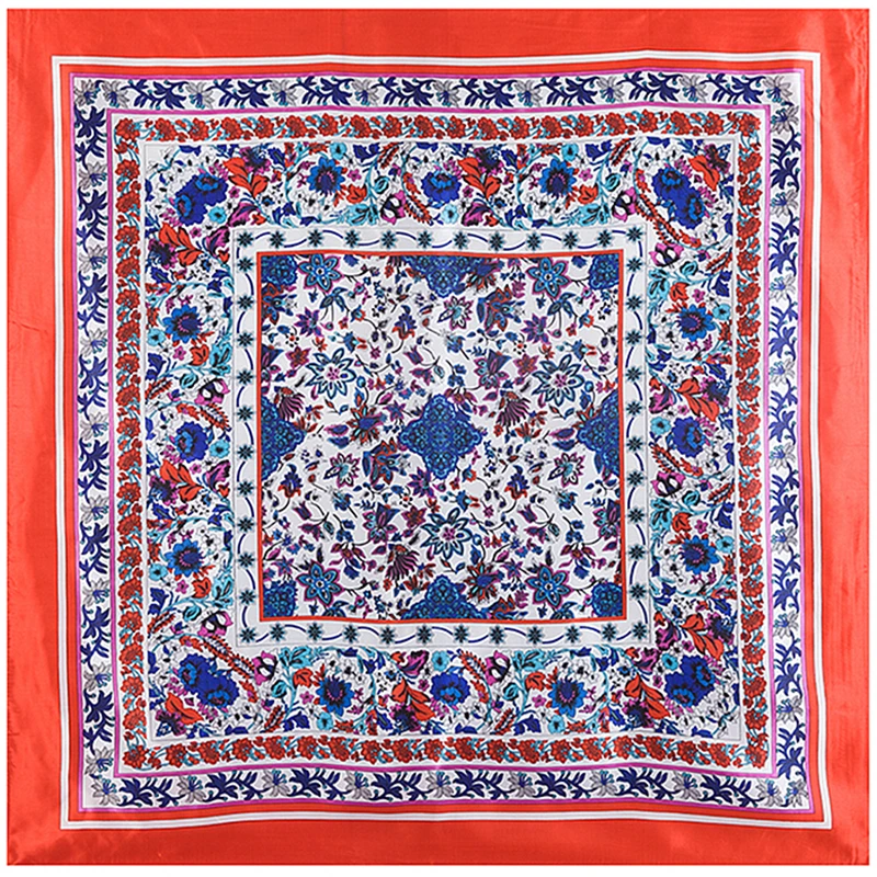 Весна 2019 красный синий хиджаб платок шарф Женская атласная Мода Евро печатные