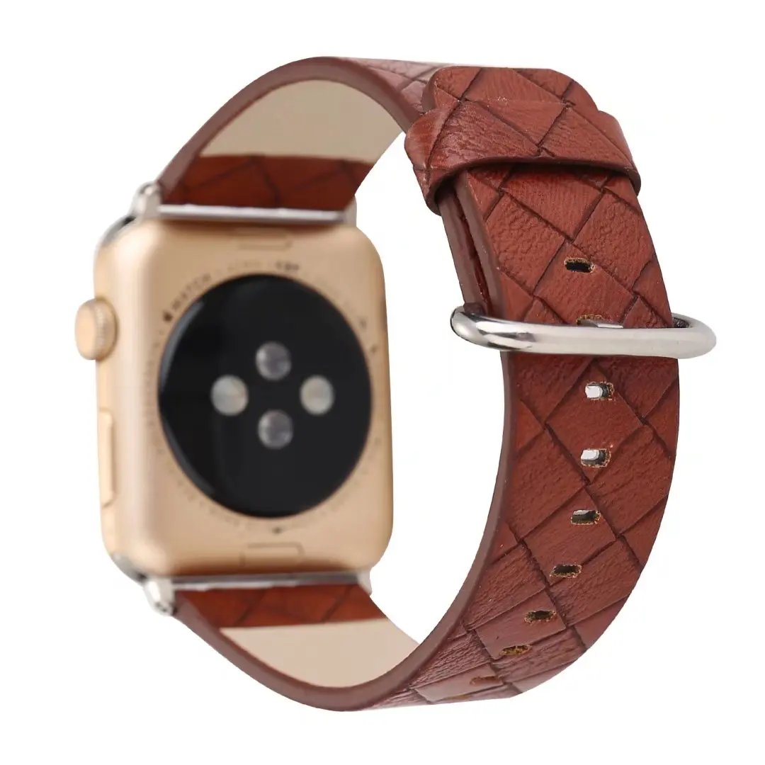 Роскошный Полосатый ремешок из натуральной кожи для Apple Watch с металлической