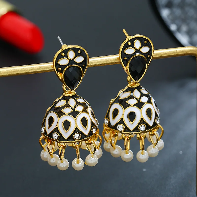 Летняя мода индийская имитация золота Jhumka Jhumki висячие серьги женские ручной