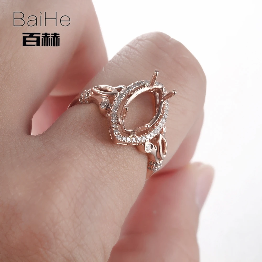 

BAIHE Solid 14K Rose Gold(AU585) Certified Marquise Cut Wedding Women Office/career Fine Jewelry Elegant unique Semi Mount Ring