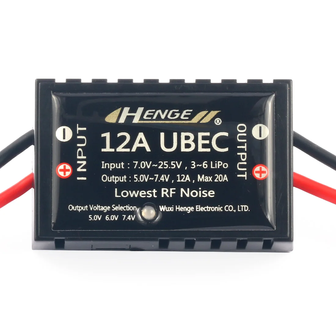 

HENGE 12A UBEC Switch Mode BEC Voltage Stabilizer Output 5V / 6V / 7.4V 12A Max 20A Input 3S-6S Lipo 7V-25.5V for RC Airplanes