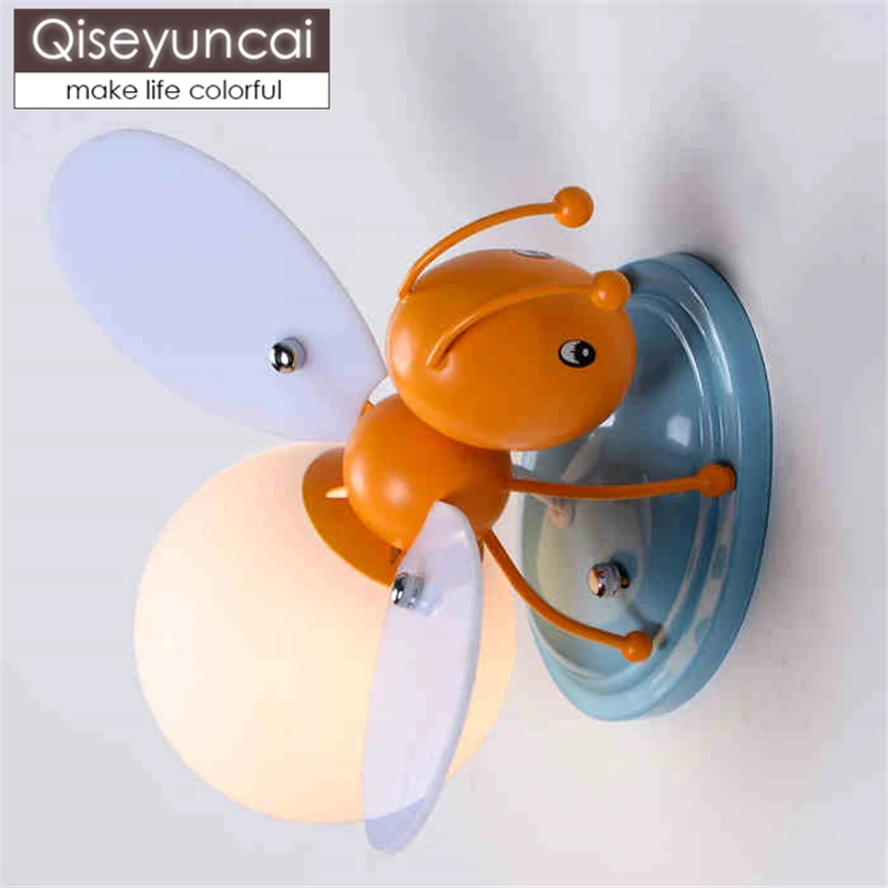 

Qiseyuncai Modern minimalist creative children's room wall lamp simple cartoon led boy girl bedroom bedside lighting
