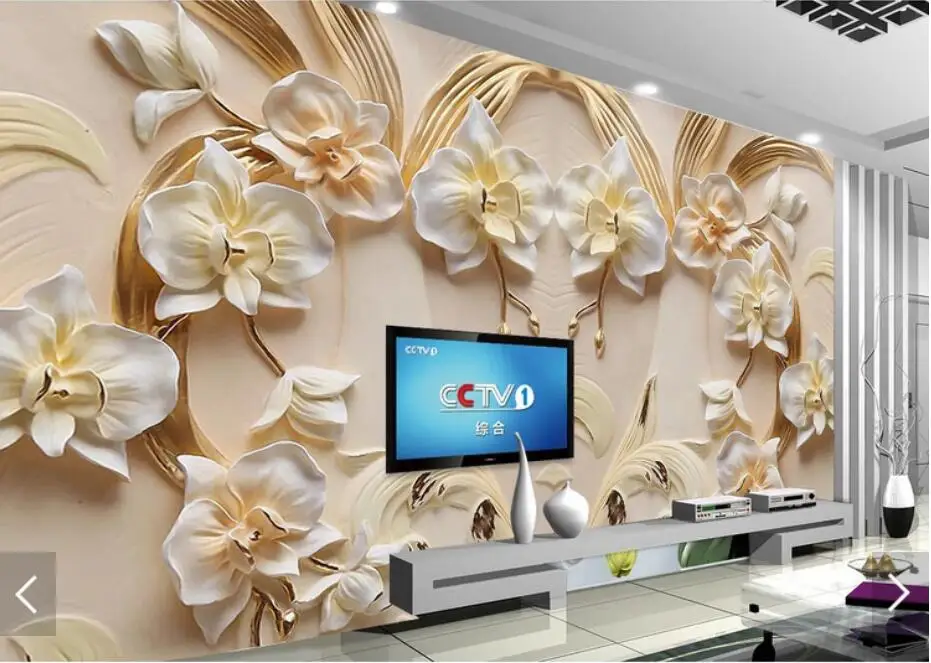 3D тисненые орхидеи-бабочки цветочные фрески обои с большим принтом настенные