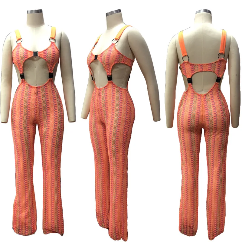 Женский трикотажный комбинезон на бретелях спагетти с завязкой без