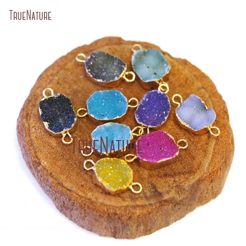 

10Pcs Seller Gold Electroplated Free Form Double Bail Pendant Mix Color Agates Druzy Connector For Sale Approx 18mm PC14013