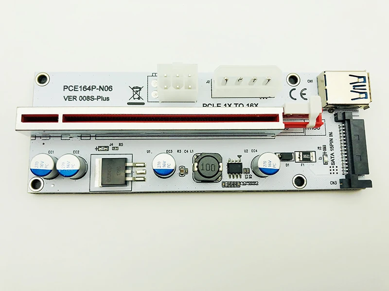 50 шт. переходная карта VER008S Plus PCI-E 008S PCIe 1x к 16x 4-контактный 6pin Sata кабель питания USB 3 0