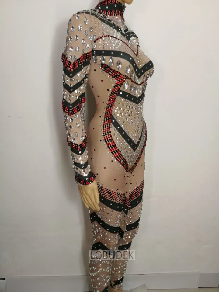 

European Style Bar Nightclub Female singer Jazz DJ Costume Prom Party Catwalk performance dance outfit Glass rhinestone jumpsuit