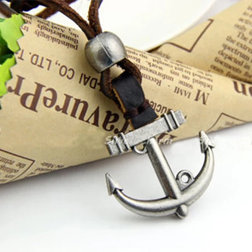 Мужская женская Punk Стиль Якорь Кулон Из Натуральной Кожи Ожерелье Шнура