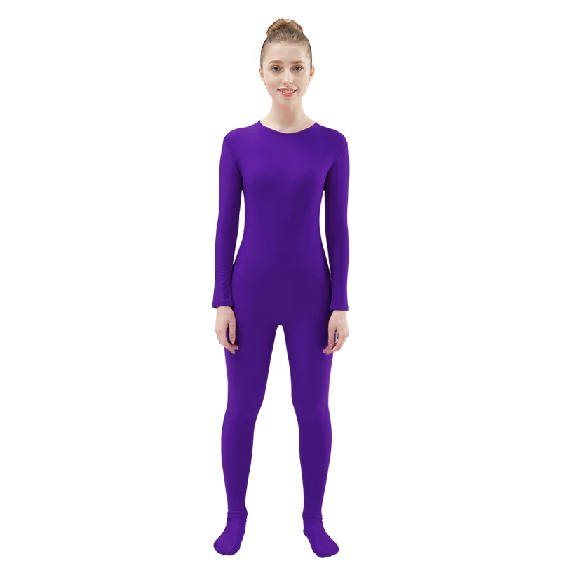 Dark Purple Ensnovo, Женский облегающий гимнастический костюм из лайкры, нейлона, спандекса, с длинным рукавом, Zentai, карнавальный костюм, черная Одежда для танцев, костюм, колготки для всего тела - Цвет: Dark Purple