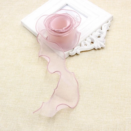 light pink 5 ярдов красочная лента из органзы волнистые обжимные Свадебные упаковки DIY ремесла Декор для букета Подарочная Упаковка конфет декоративная коробка - Цвет: light pink