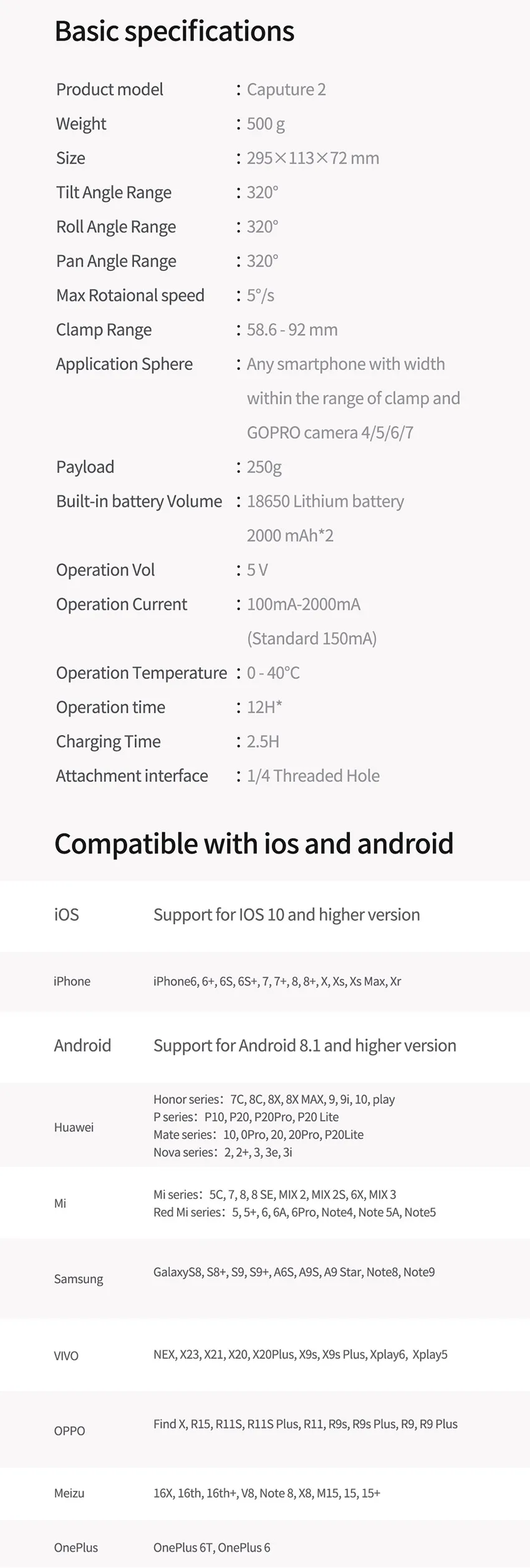 Funsnap Capture2 3-осевой переносной карданный стабилизатор для смартфона мобильного телефона samsung iphone x XR 8 7 gopro 7 6 5 Экшн-камера