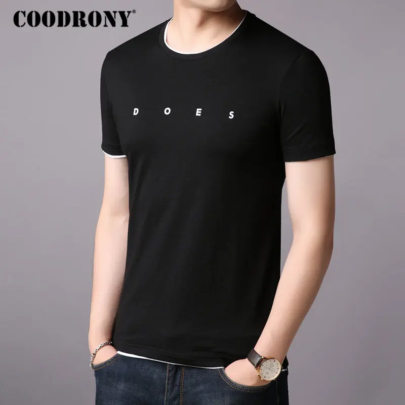 Бренд COODRONY, Мужская футболка с коротким рукавом, мужская летняя уличная одежда, повседневные мужские футболки с круглым вырезом, хлопковая Футболка Homme S95003