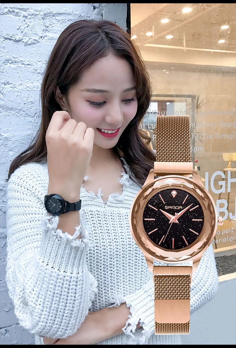 новые часы 2020 зеркало с бриллиантами девушка любит розовое золото фиолетового