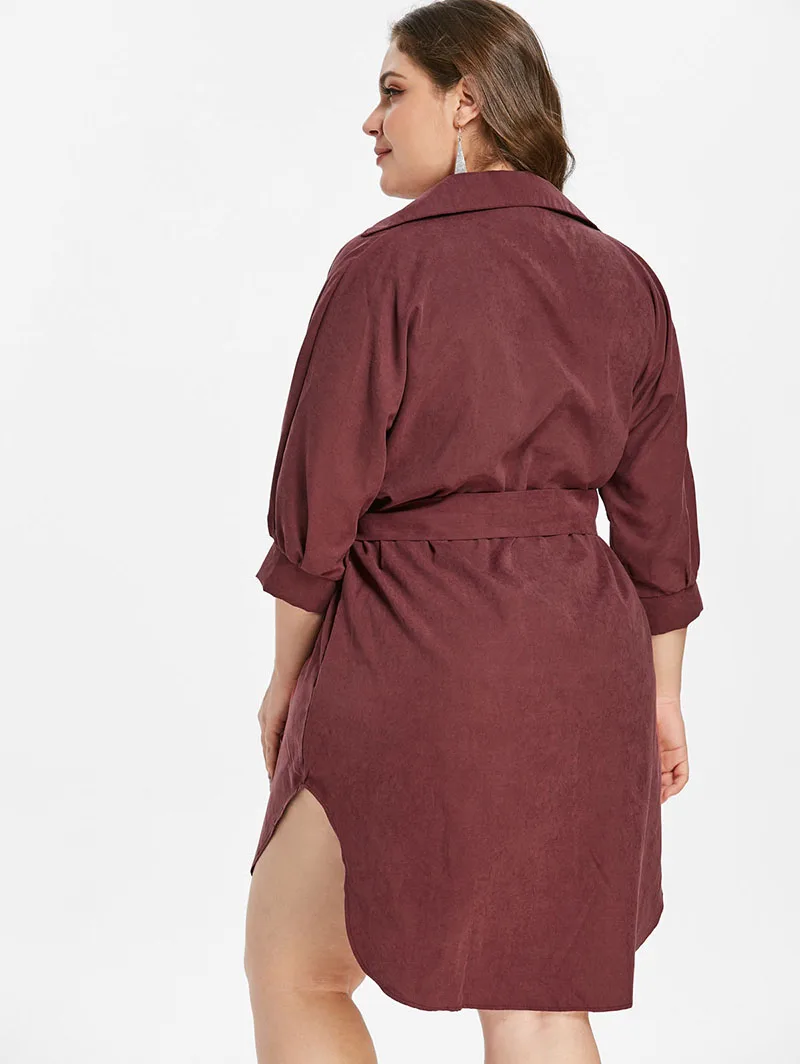 PlusMiss плюс Размеры 4XL-XL Высокий Низкий мини Шорты рубашка платье с поясом осень