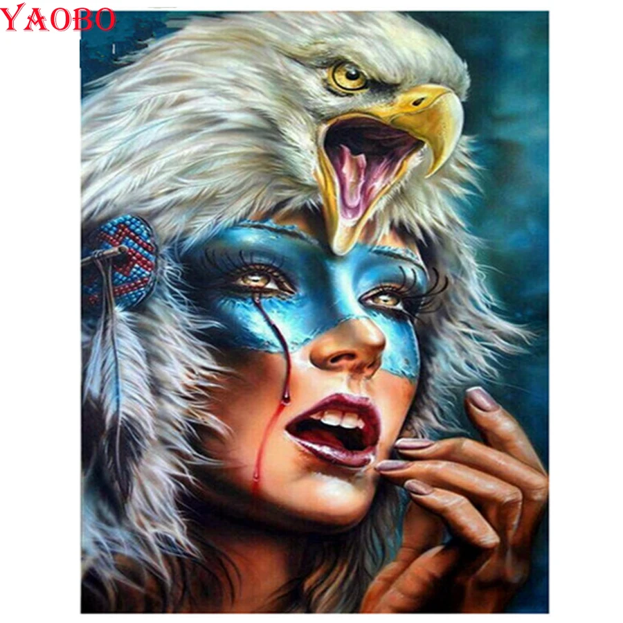 

5D DIY Full Square/Round Diamond painting Indian woman and eagle Diamond Embroidery Beads rhinestones mosaic diamond picture