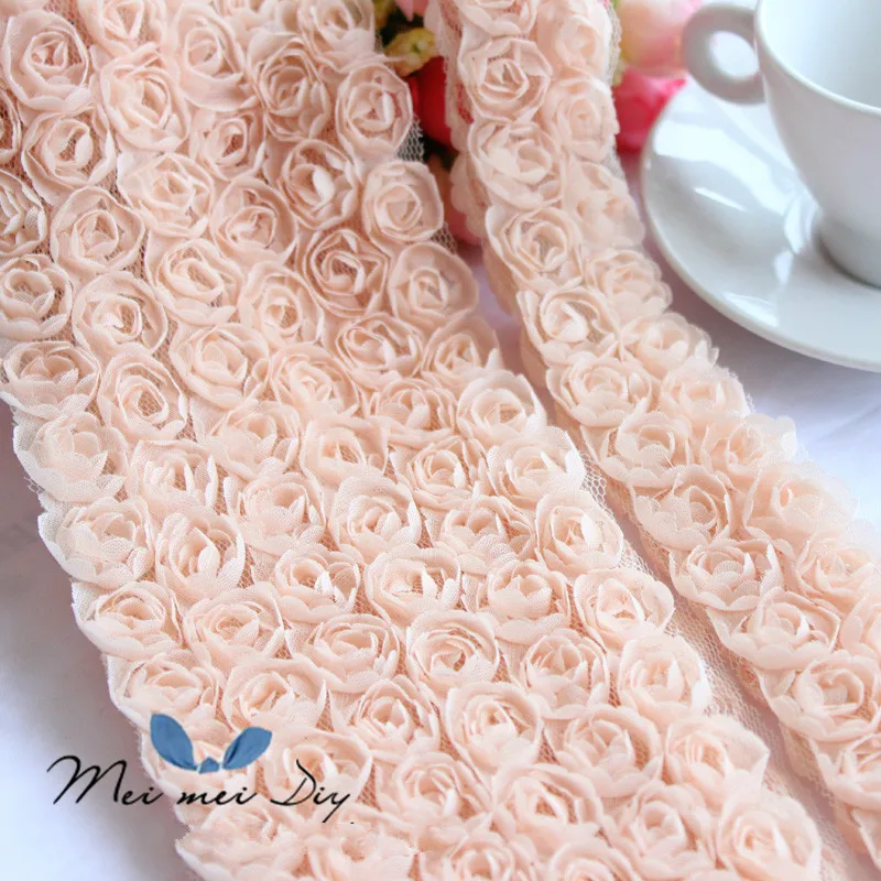 5 ярдов/партия шифоновая двойная 3D Роза ручная кружевная ткань 3 см|lace fabric material|flower