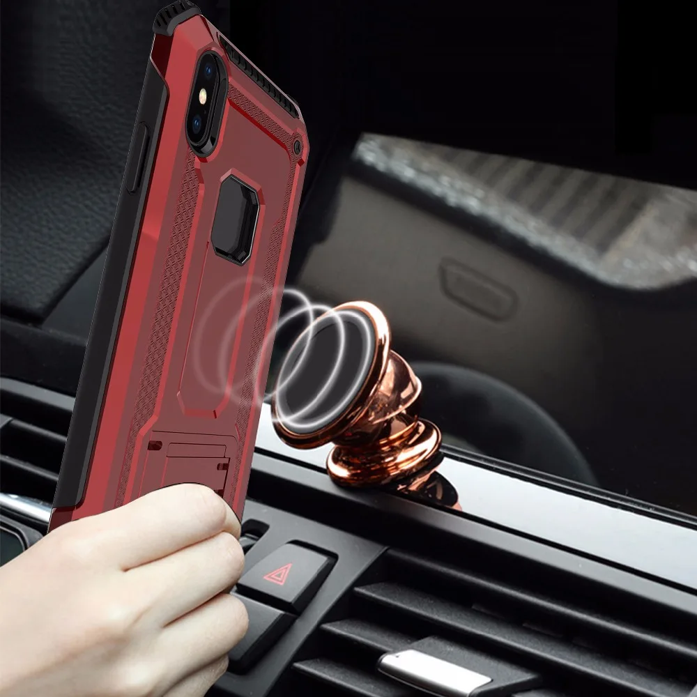 COOKZU Case For iphone XR XS Max 6 6s Design Armor Shockproof Hybrid Hard stand Back case for 7 8 Adsorption |