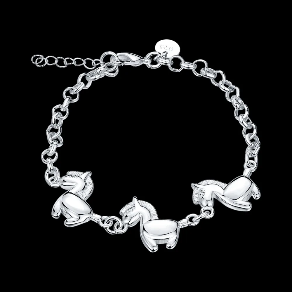 Three smooth luck horse animal браслет с подвеской 925 серебряные ювелирные изделия для женщин