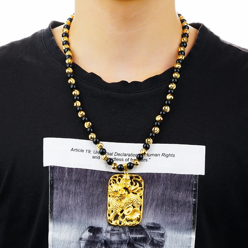 

Golden Mythical animal of good luck for family 2019 Fine Jewelry necklaces for men Women Unicorn Necklace beads Chain for Male