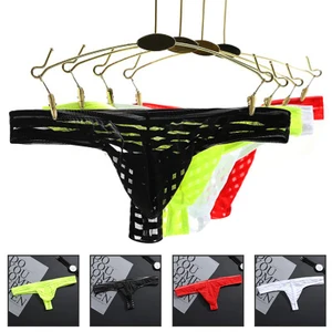 Сексуальное прозрачное нижнее белье в полоску, мужские стринги, боди, бикини, нижнее белье для геев, Трусы из ледяного шелка, дешевые мужские стринги и G-стринги