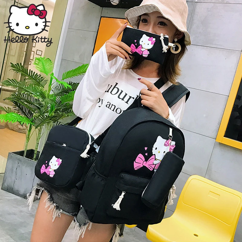 Hello kitty мультяшная сумка для девочек Кроссбоди 4 в 1 Детская тоут Холщовый плюшевый