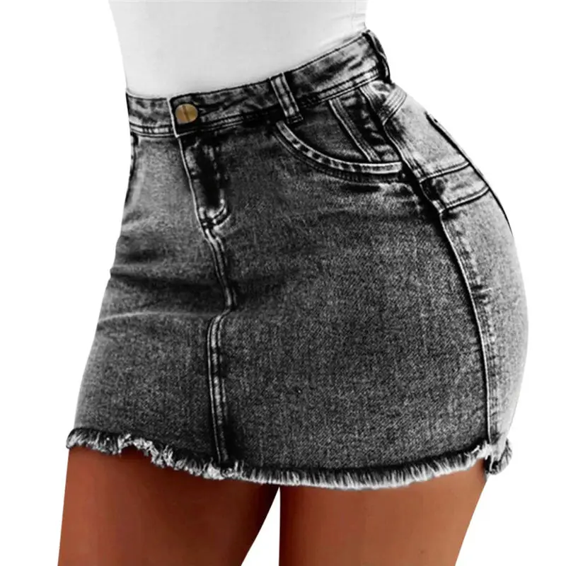 Skirt Джинсовая юбка, повседневные джинсовые мини-юбки с карманами, женская летняя хлопковая однотонная джинсовая мини-юбка, большие размеры, jupe femm 15 - Цвет: Skirt