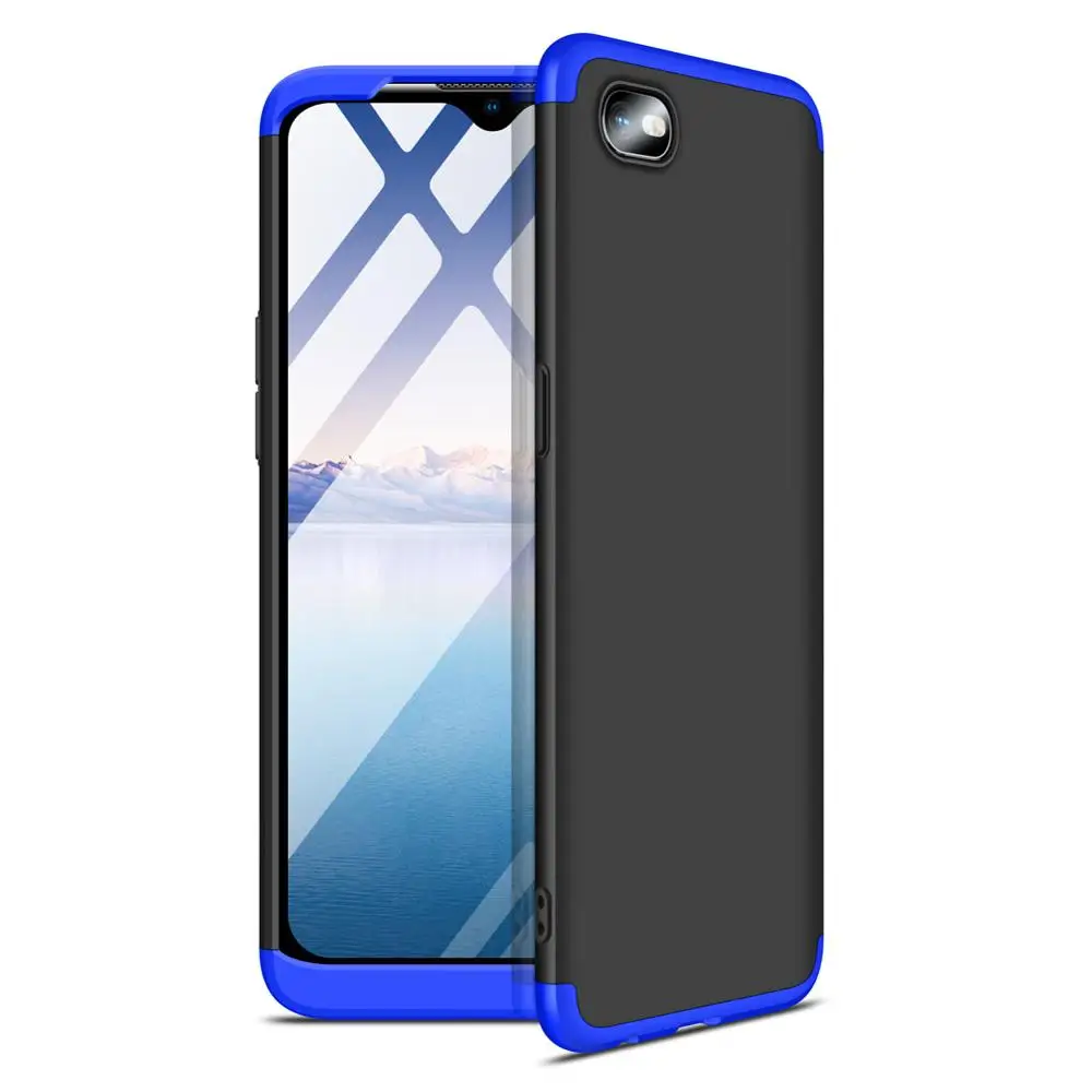 Black and Blue 360 полная защита ПК чехол для OPPO A1K Телефон Чехол 6,1 дюймов 3 в 1 твердый матовый пластик задняя крышка для OPPO Realme C2 A1 K vopton - Цвет: Black and Blue