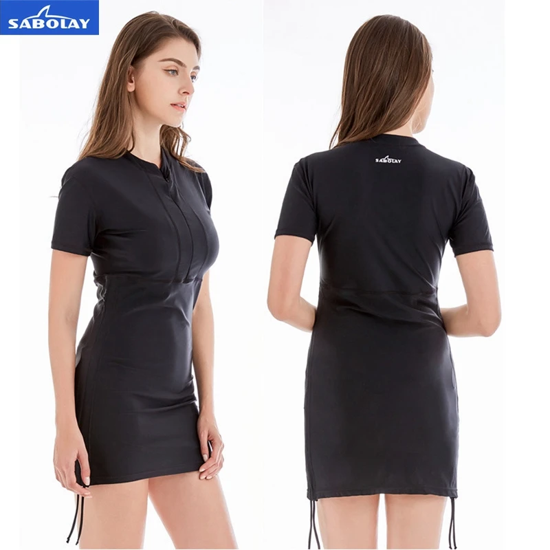SABOLAY Women Rash Guards Quick Dry Swimwear Female Swimsuits Bodysuit Short Sleeves Beach Bathing Suits Skirt And Underpants | Спорт и