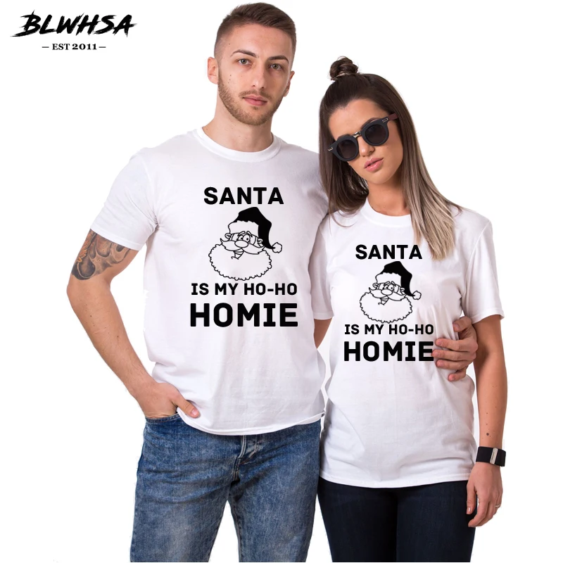 BLWHSA Lovers Couple Santa Is My Ho Homie Women T Shirts Printing Christmas Shirt Men T-Shirt Clothing | Женская одежда