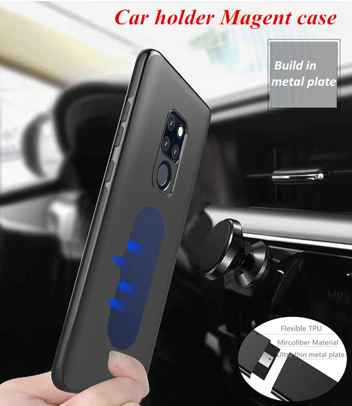 Магнитный автомобильный чехол-держатель для huawei P20 P30 PRO Lite, ТПУ силиконовый Магнитный чехол для huawei mate 20/mate 20 pro и металлическая пластина