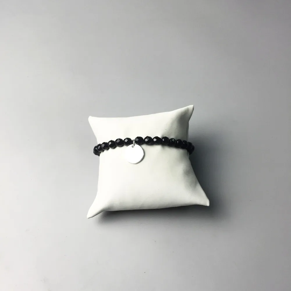 6mm Black Facet Onyx Beads Bracelets with 925 Sterling Silver Round Disk 2018 Fashion DIY Bracelet Jewelry Gift For Women Men | Украшения и
