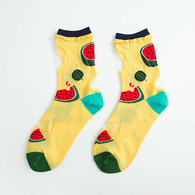 8 цветов женские носки конфетных с вышитыми фруктами и овощами кружевные
