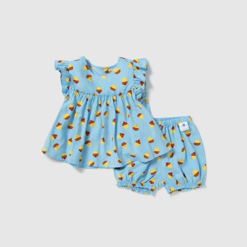 BalabalaBaby/Новинка года; комплект одежды для девочек; сезон лето; тонкая одежда с принтом для малышей; комплект из двух предметов - Цвет: Blue and yellow tone