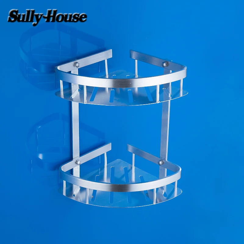 Угловая алюминиевая полка для ванной комнаты Sully House двухслойный настенный