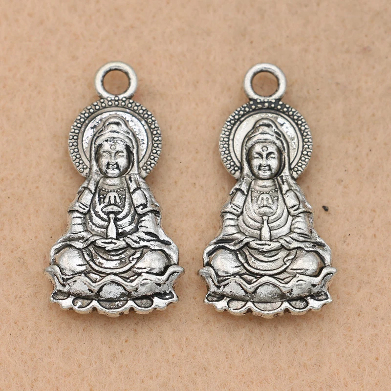 

KJjewel Antique Silver Plated Buddha Charm Pendant for Bracelet Necklace Jewelry Making DIY Accessories 32x17mm 2pcs/lot