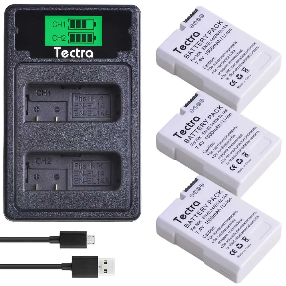 3 battery 1 charger 4 шт. 1500 мА/ч, EN-EL14A EN-EL14 ENEL14 Батарея+ ЖК-дисплей Зарядное устройство для Nikon D3100 D3200 D3300 D3400 D3500 D5600 D5100 D5200 P7000 - Цвет: 3 battery 1 charger