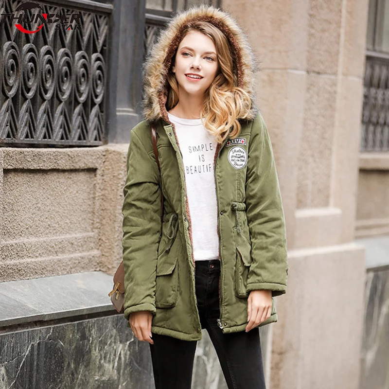 Зимняя куртка для женщин с капюшоном Толстая теплая шерстяная подкладка меховой