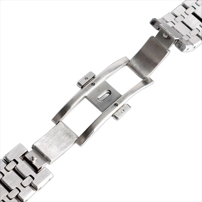 

Watchband 28 mm Push Button Bracelet Butterfly Buckle + 2 Spring Bars For AP Watch Men Stainless Steel Silver Wrist Band Strap