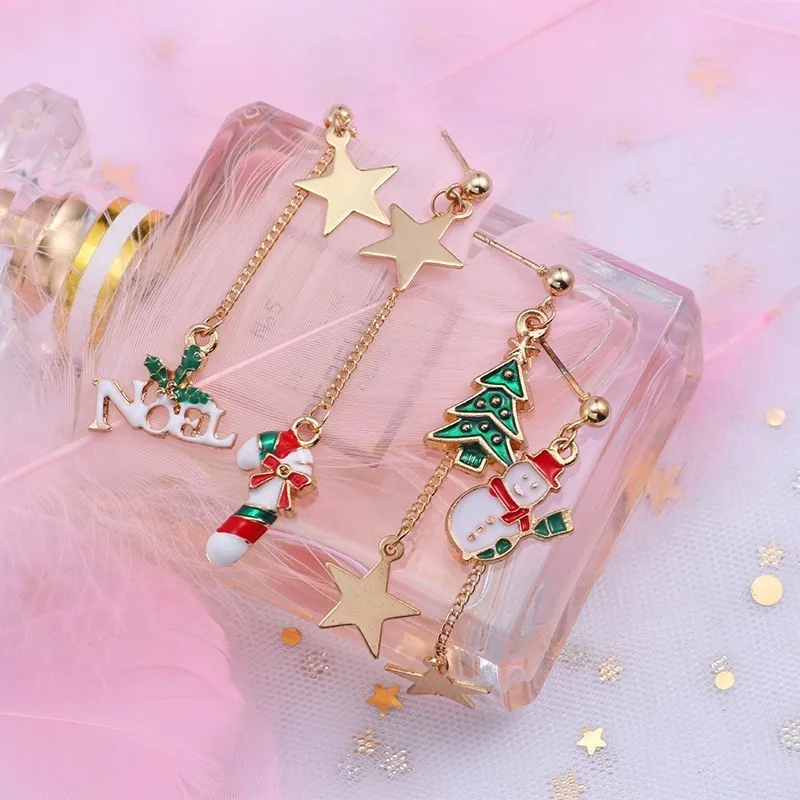 Модные длинные серьги с рождественской елкой и звездой для женщин в