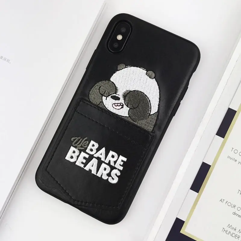 Black Милый Карманный кожаный чехол с голыми медведями для iPhone 6s чехол из ТПУ с карманом для карт для iPhone 6 6s 7 8 Plus Xs XR XS Max Coque Fundas - Цвет: Black