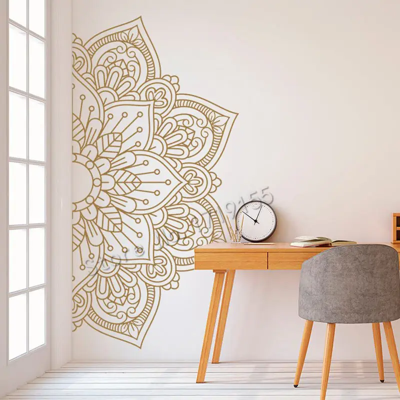 

Mandala in Half Wall Sticker Bedroom Headboard Wall Decal Decor for Home Studio Removable Vinyl Sticker for Meditation YogaZW426
