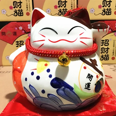 Красный 10 дюймов Lucky Cat Копилка Фортуна кошка фэн-шуй ремесло Maneki Neko керамическая копилка для кошек украшения дома аксессуары R1956 - Цвет: Красный
