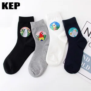 Носки женские, жаккардовые с рисунком совы, птицы, попугая