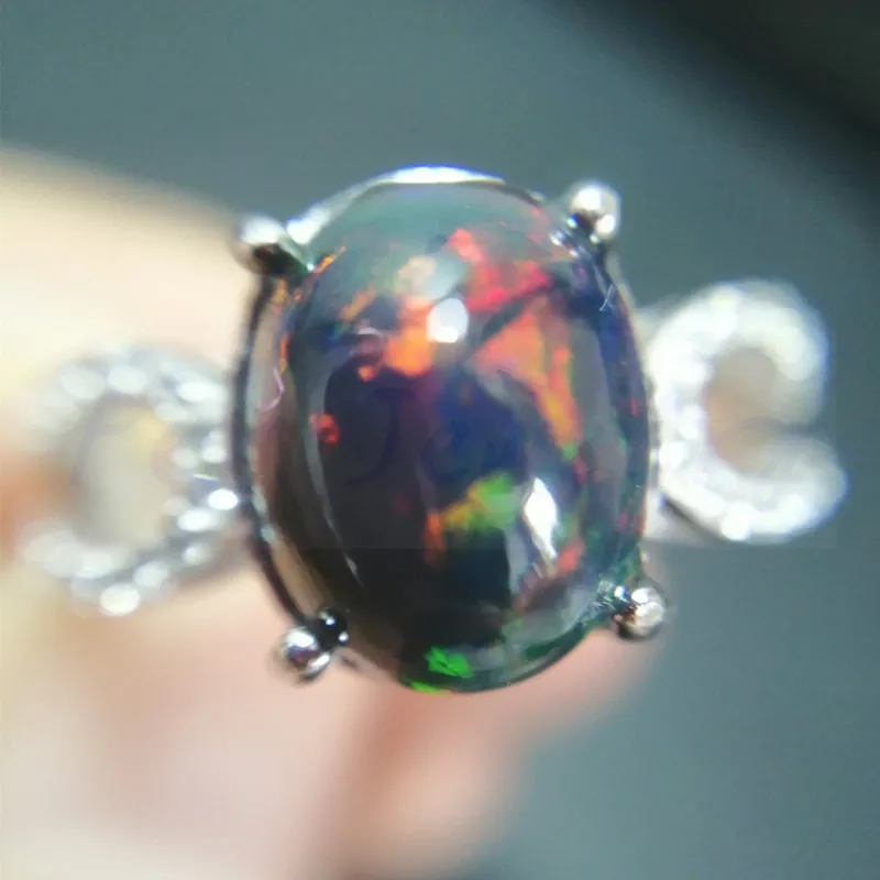 Кольцо с натуральным черным опалом,, серебро 925 пробы, 9*11 мм, 2.2ct, драгоценный камень для мужчин или женщин, хорошее ювелирное изделие# J97301