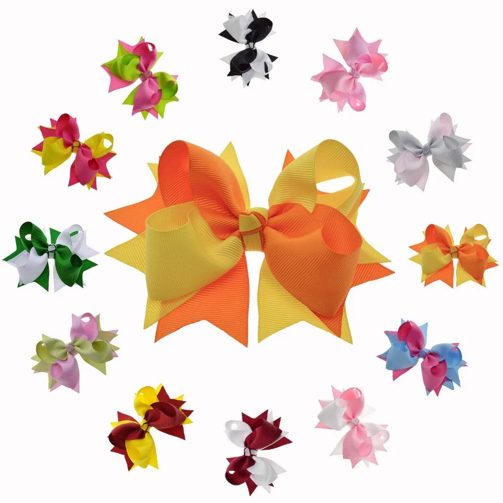

12pcs Boutique Solid Girls Hair Bows With Clips Grosgrain Tropical Two-Tone Twisted Pattern Headbands for Kids Hair Accessories