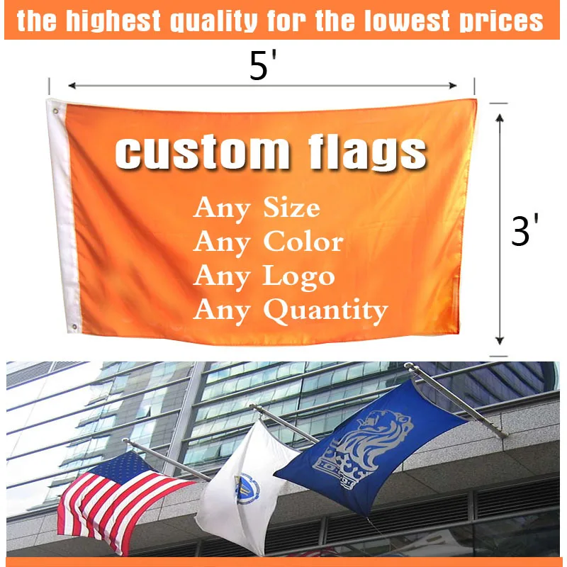 3ft * 5ft Бесплатная доставка пользовательский флаг двухсторонний 100D полиэстер