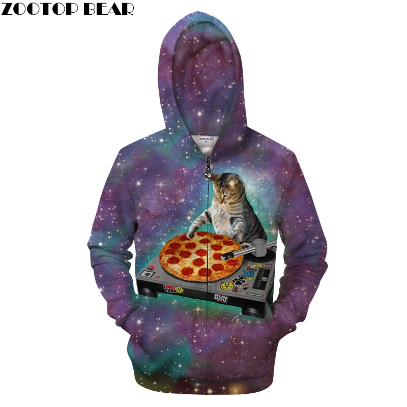 

3D Cat Pizza Hoodies Zipper Hoodie Men Women Sweatshirts Hooded Cardigan Unisex Tracksutis Novelty Streetwear Brand Hoody