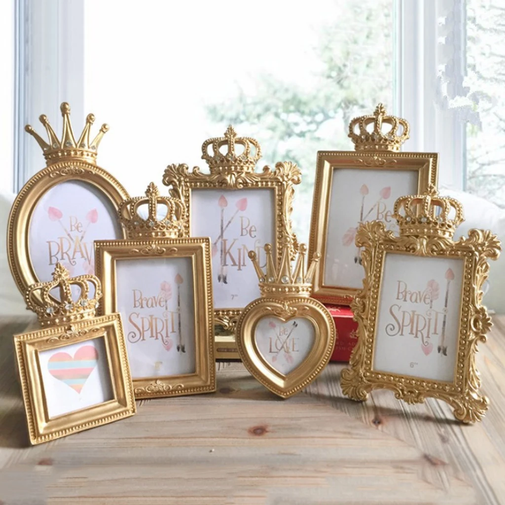 

Vintage Gold Resin Crown Style Picture/Photo Frame Desk Bedroom Home Décor