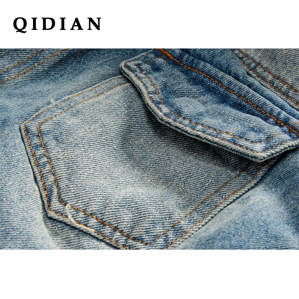 QI DIAN/2018 модная зимняя теплая джинсовая куртка с меховым воротником приталенная